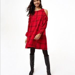 LOFT — red and black cold shoulder dress